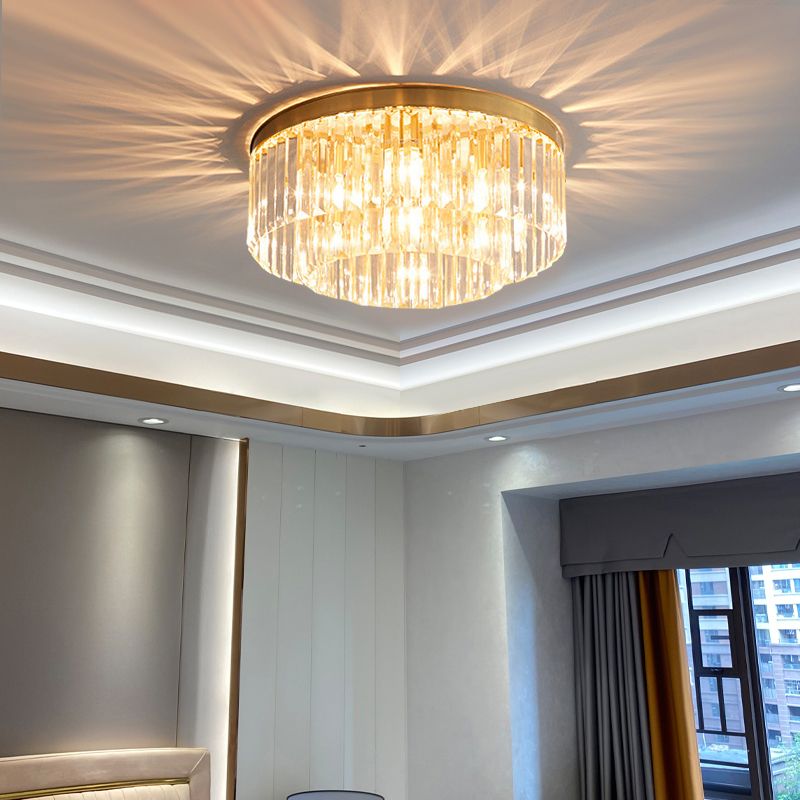 Circular Crystal Prism Flush Ceiling Light Minimalist Gold Flush-Mount Light Fixture for Bedroom