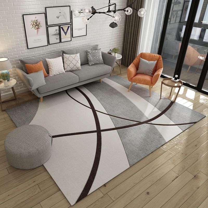Chic Geometric Print Area Rug Grey Modern Polyester Rug Anti-Slip Backing Rug for Living Room
