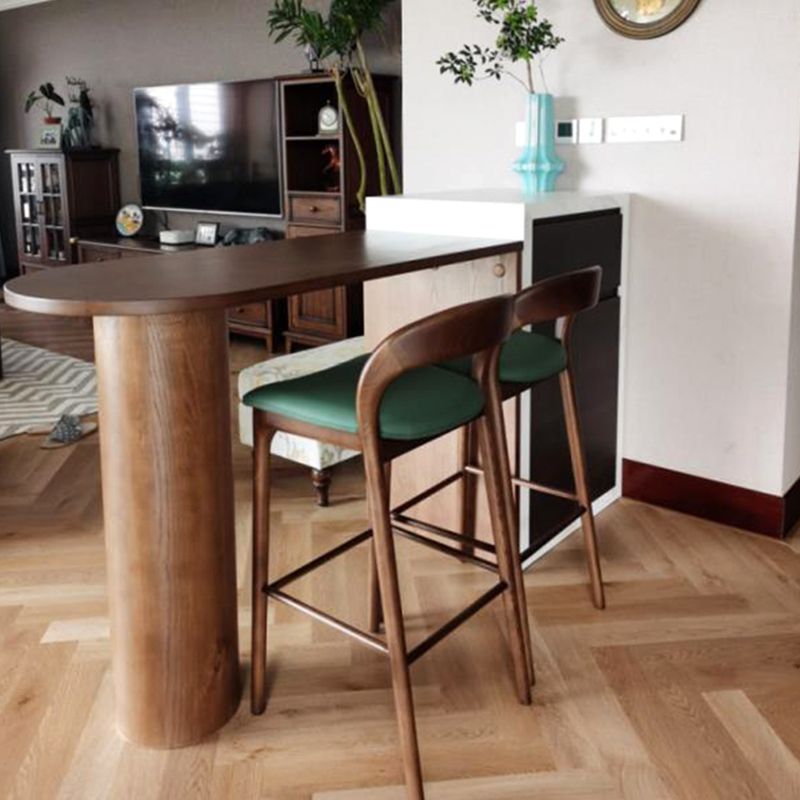 Specialty Solid Wood Bar Table Brown Double Pedestal Bar Height Pub Table