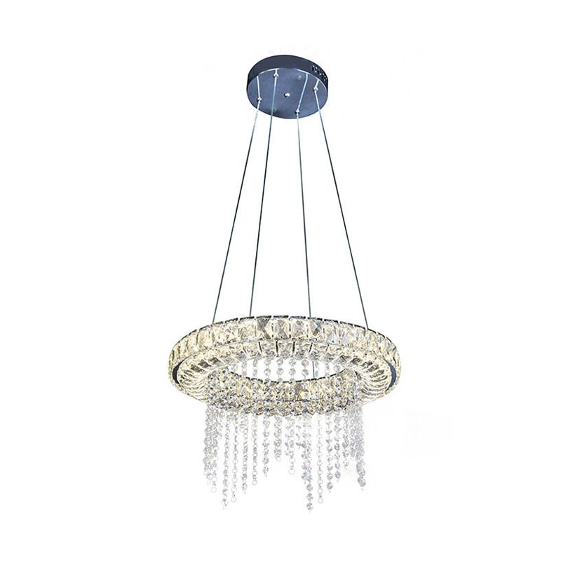 Black Ring Shape Chandelier Lighting Minimalist LED Crystal Hanging Light Fixture