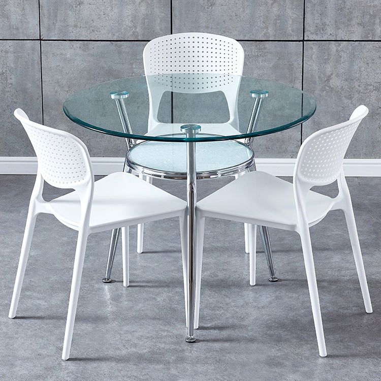Mesa moderna de comedor redondo mesa de vidrio templado transparente con base de pedestal