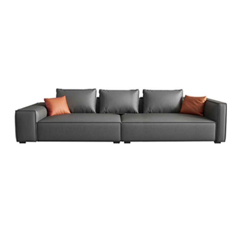 Scandinavian Grey Faux Leather Square Arm Sofa/Sectional with Wear-Resisting
