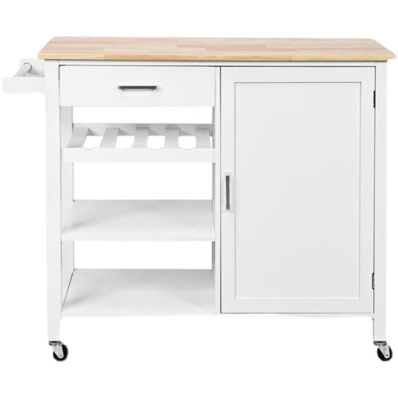 Modern Rolling Kitchen Cart Wood Rectangular Kitchen Island Cart with Towel Rack