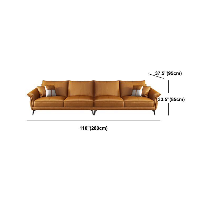 Scandinavian Orange Stain-Resistant Genuine Leather Sofa & Chaise