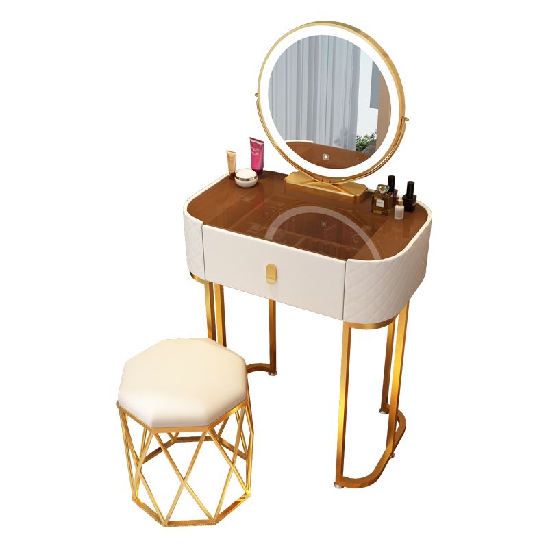 Glass Top Makeup Vanity Desk Bedroom Dressing Table Stool Set with Drawer