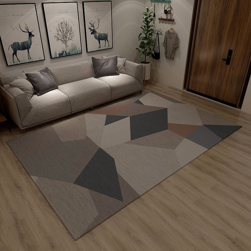 Simplicity Living Room Rug Multi-Color Geometrical Area Carpet Polyester Pet Friendly Anti-Slip Machine Washable Rug