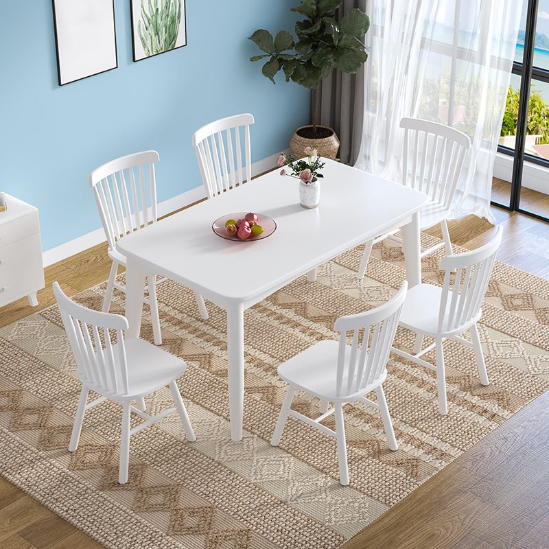 White Dining Table Set 1/5/7 Pcs Rubberwood Solid Wood Dining Table and Chairs