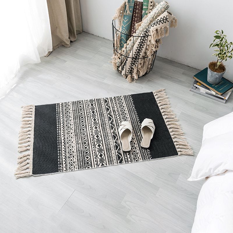 Tapis à imprimé ethnique multicolore Coton Bohemian tapis lavable Rapis intérieur pour le salon