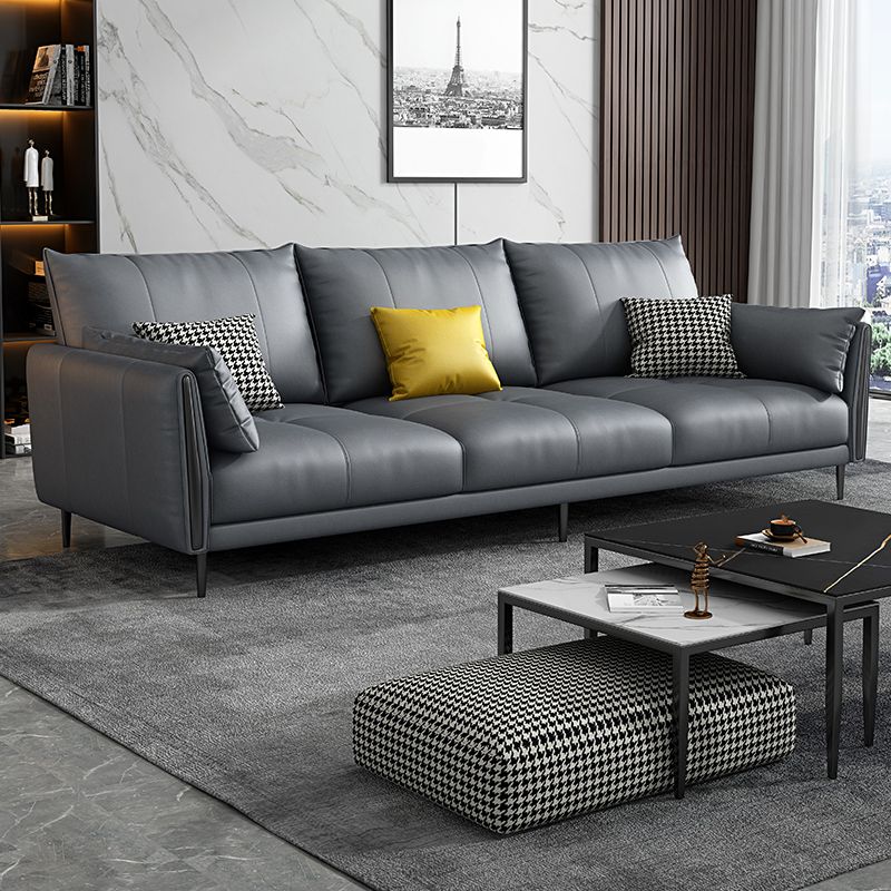 Grey Removable Cushions Faux Leather Straight Arm Sofa/Sectional with Wear-Resisting