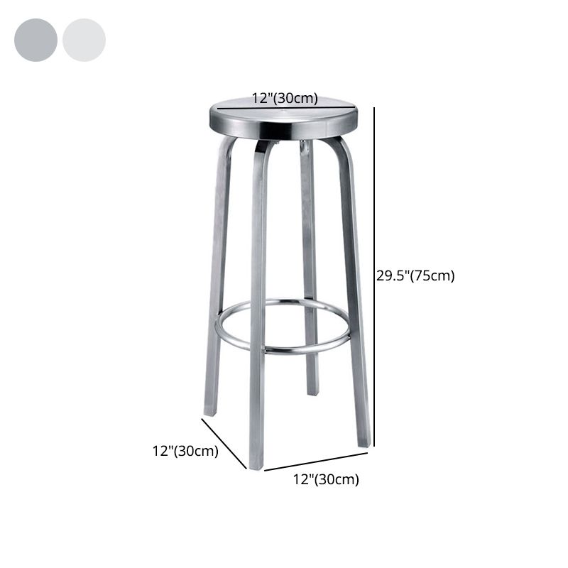 Silver Industrial 29.5" H Barstool Glossy Stainless Steel Brushed Tall Stool 1 Piece