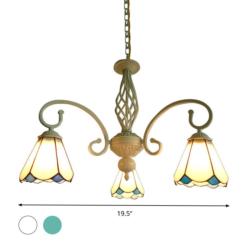 Apparecchio di illuminazione a lampadario ad arco 5/6/8 luci bianche/blu in vetro tiffany elegante ciondolo sospeso per camera da letto