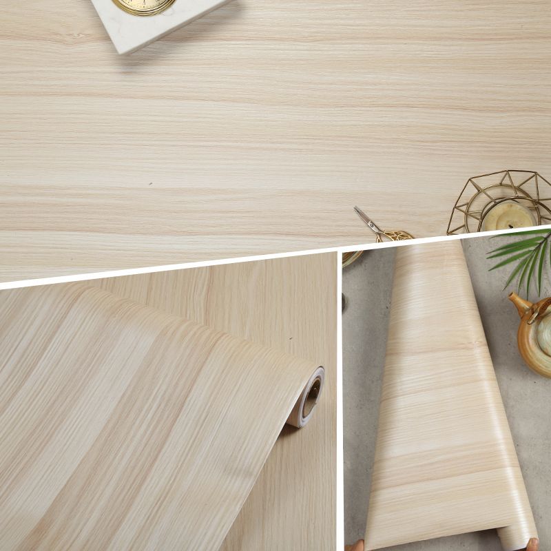 Beige Industrial Style Wallpaper Roll 10' L x 23.5" W Wood Wall Covering for Bedroom