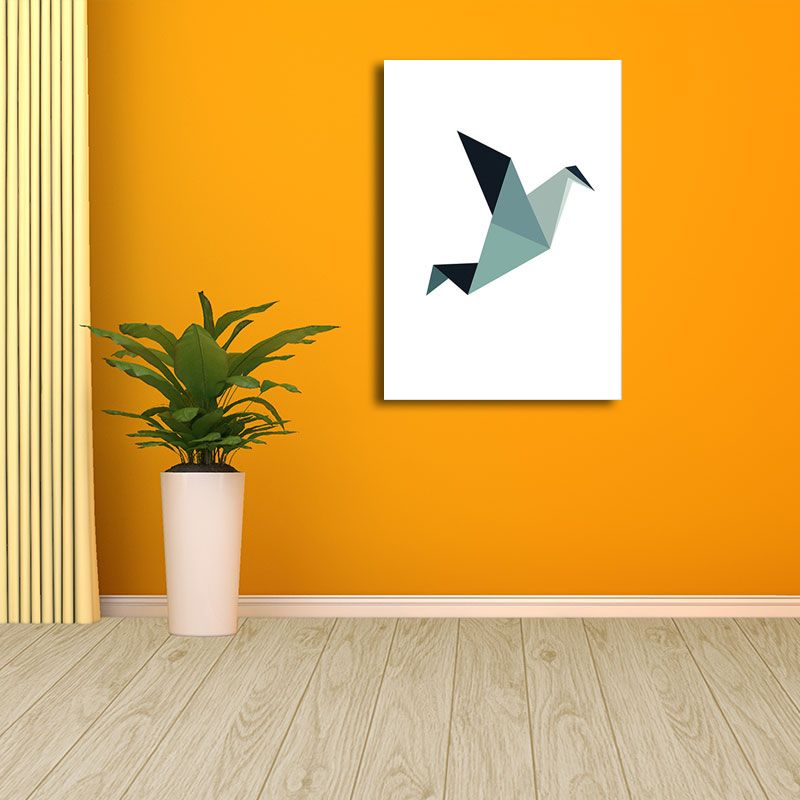 Blue Paper Bird Wall Art Animal Minimalism Decorative Wrapped Canvas for Great Room