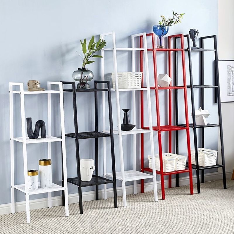 Modern Style Bookshelf Ladder Open Back Metal Bookcase for Home