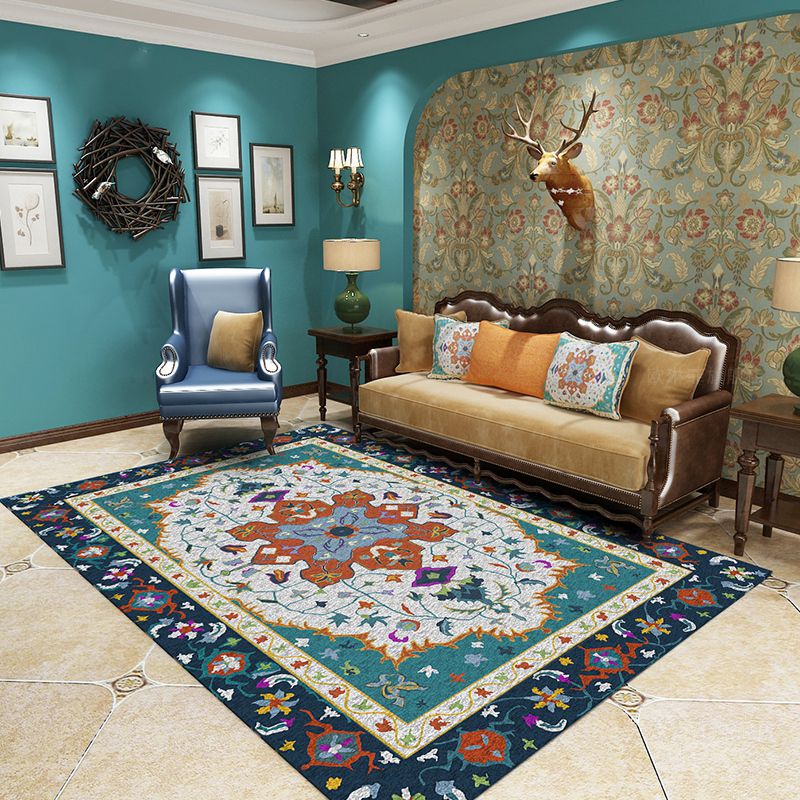 Western Living Room Rug Multicolor Tribal Printed Carpet Synthetics Non-Slip Backing Washable Indoor Rug