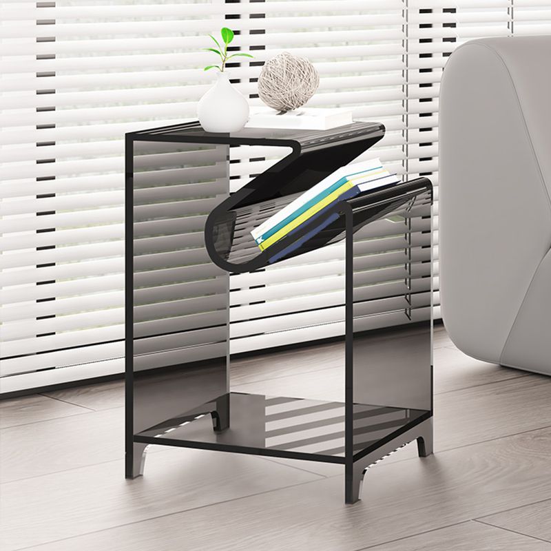 Modernistic Sofa Side Accent Table Plastic 4 Legs Double Tier Rectangular