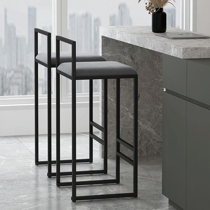 Metal Armless Dining Stools Contemporary Bar Stools with Cushion