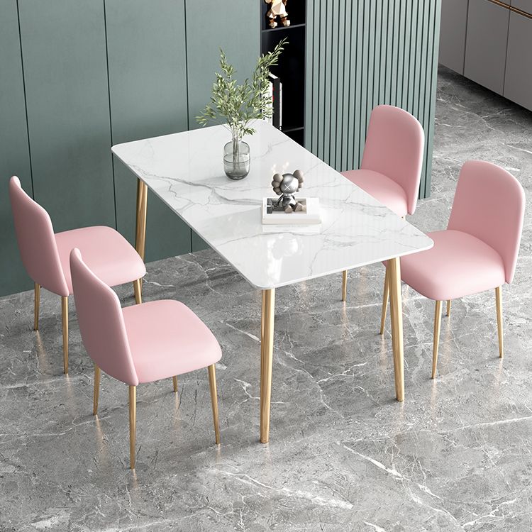 Glam Iron Dining Table Set 1/2/5 Pieces Dinette Set with Rectangle Sintered Stone Top