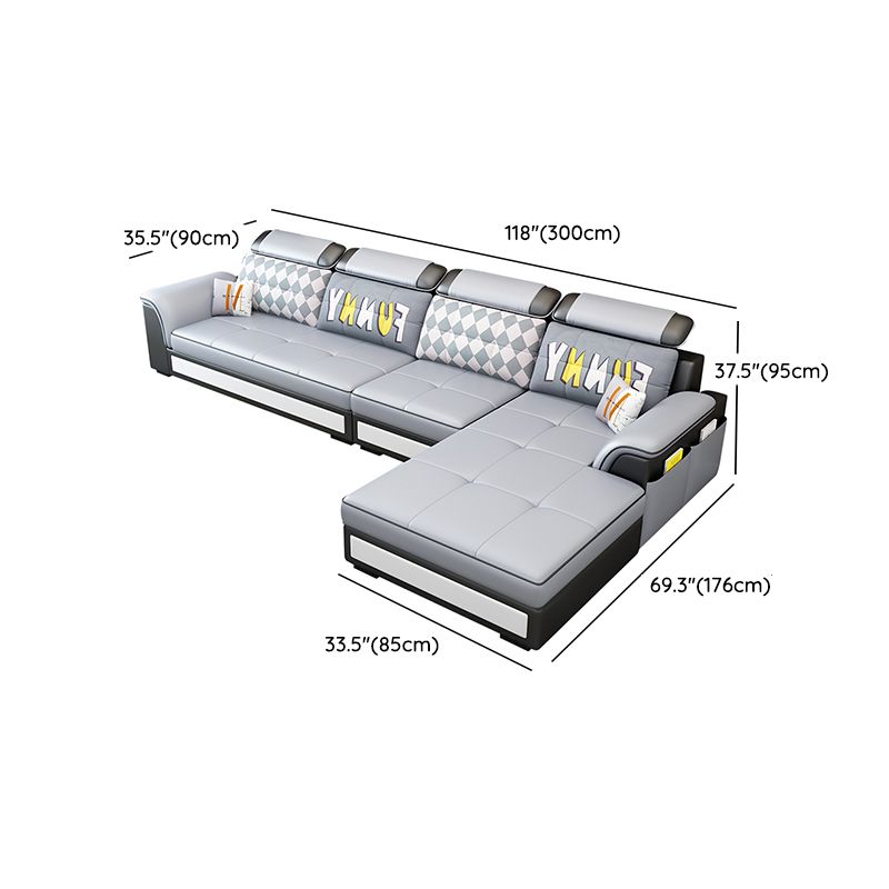 Scandinavian Faux Leather Sectional Sofas Grey L-Shape Modular Sleeper Sectional