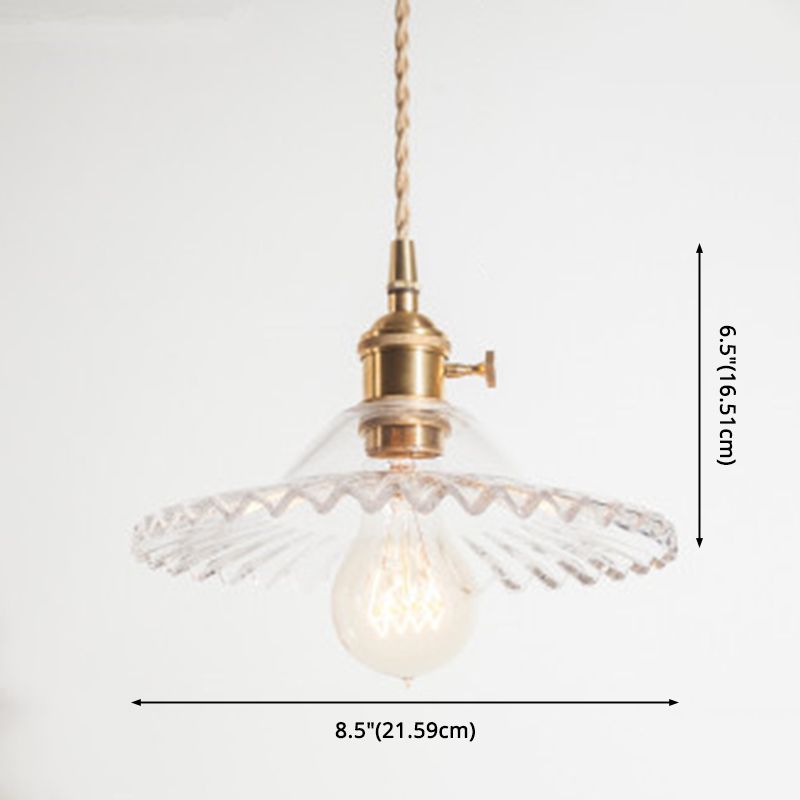 Scalloped Glass Shade Hanging Ceiling Light Vintage Industrial 1-Light Living Room Drop Pendant