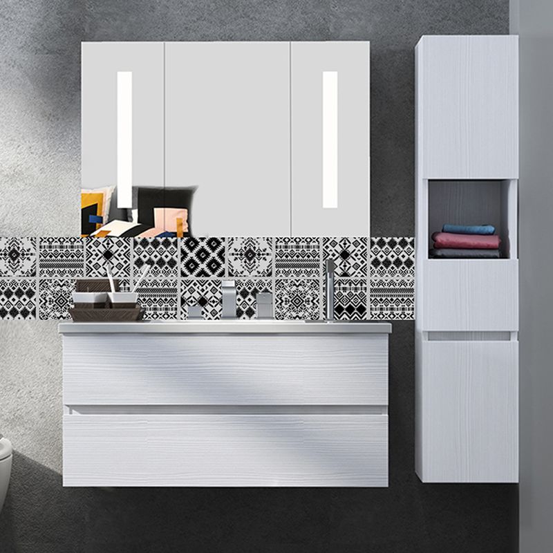 Exotic Mixed Pattern Adhesive Wallpaper Panels for Bathroom, Black and White, 8' L x 8" W