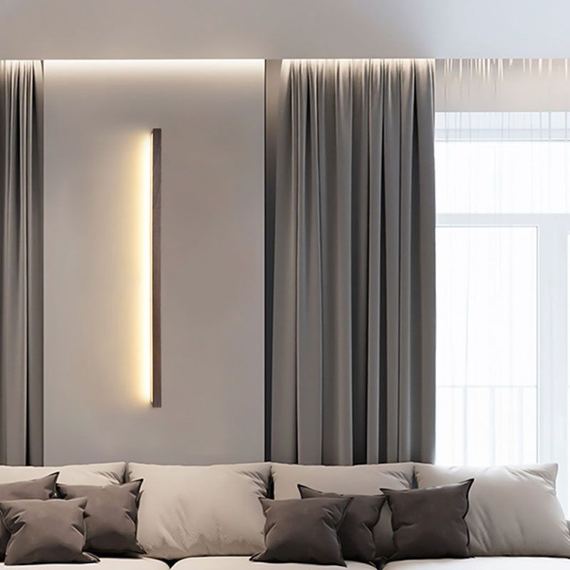 Modern Line Shape Wall Mounted Light Wood Flush Mount Wall Sconce in Brown Finish