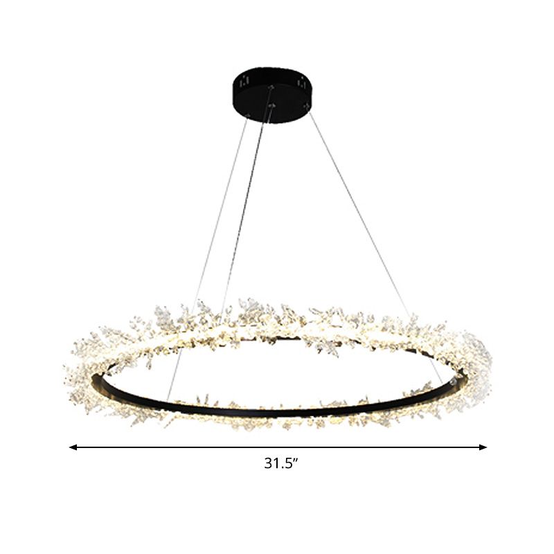 Lampadella rotonda del lampadario modernista Crystal Crystal 16 "/23.5" /31.5 "LED LED Black Apmeggio a sospensione Luce in luce calda/bianca