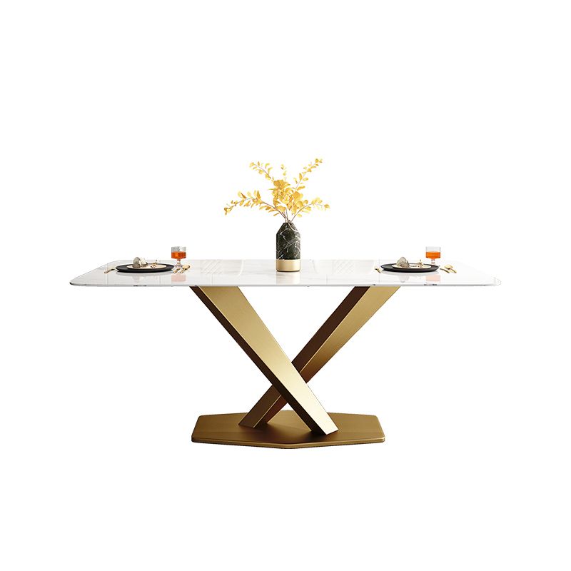 Rectangle Pedestal Table Luxury Style Stone Dining Room Collection for Home