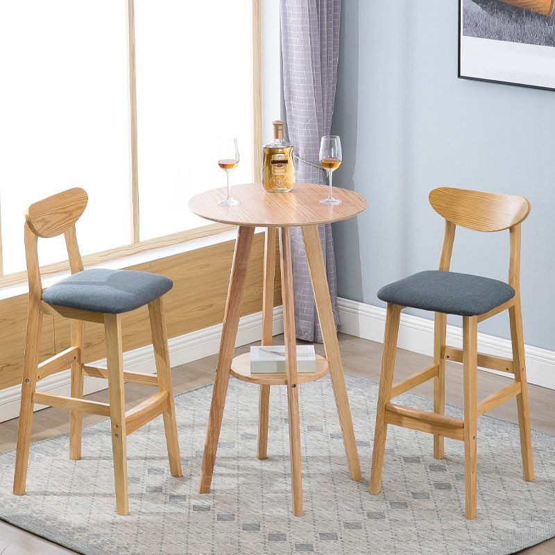 Low Back Dining Stool Rubberwood Armless Bar Stool with Wood Base