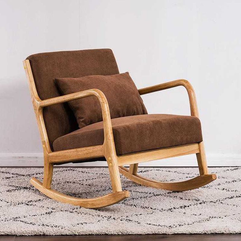 Cotton Linen Rocking Chair Plain Modern Removable Cushions Rocking Chair with Wood Frame