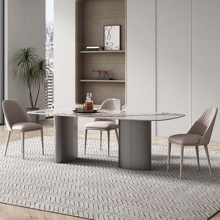 Modern Sintered Stone Dining Table Rectangle Table with Metal Legs for Home Use