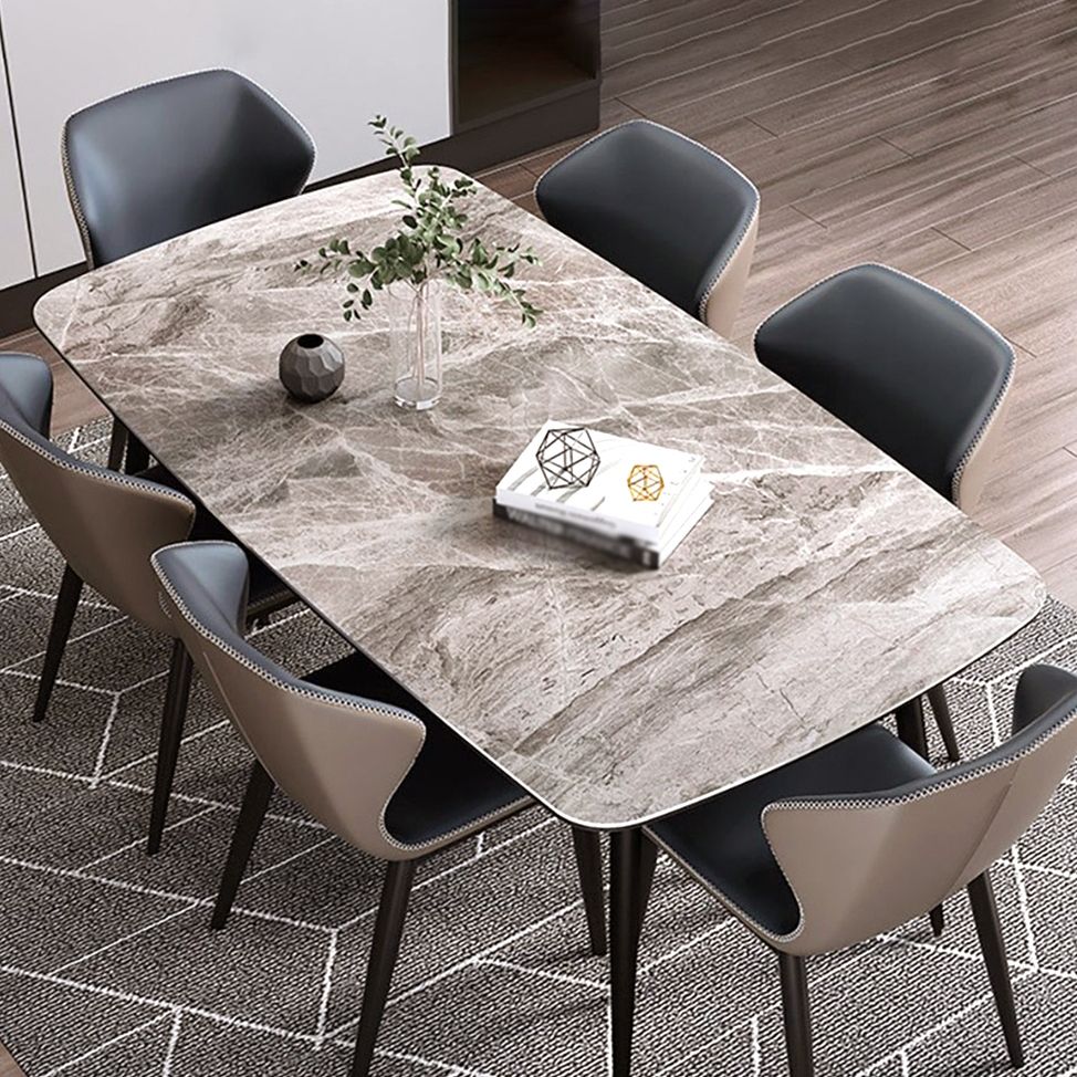 Contemporary Sintered Stone Dining Room Set Fixed Dining Set with Rectangle Table for Restaurant