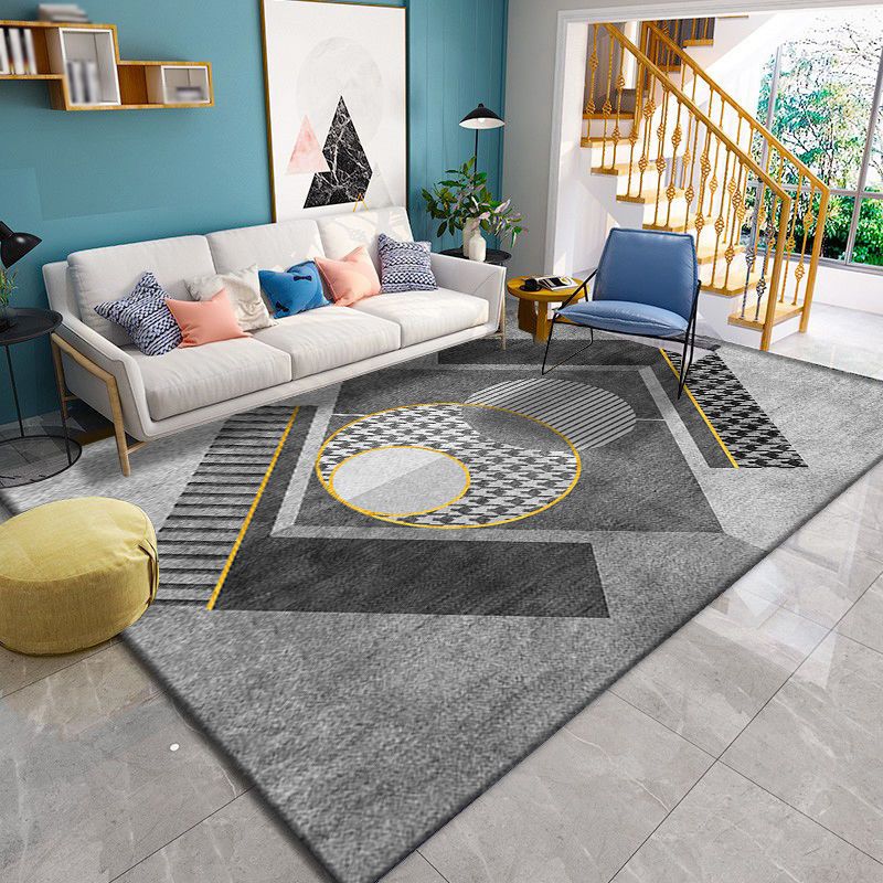 Simple Graphic Printed Carpet Polyester Indoor Rug Non-Slip Backing Rug for Home Decoration