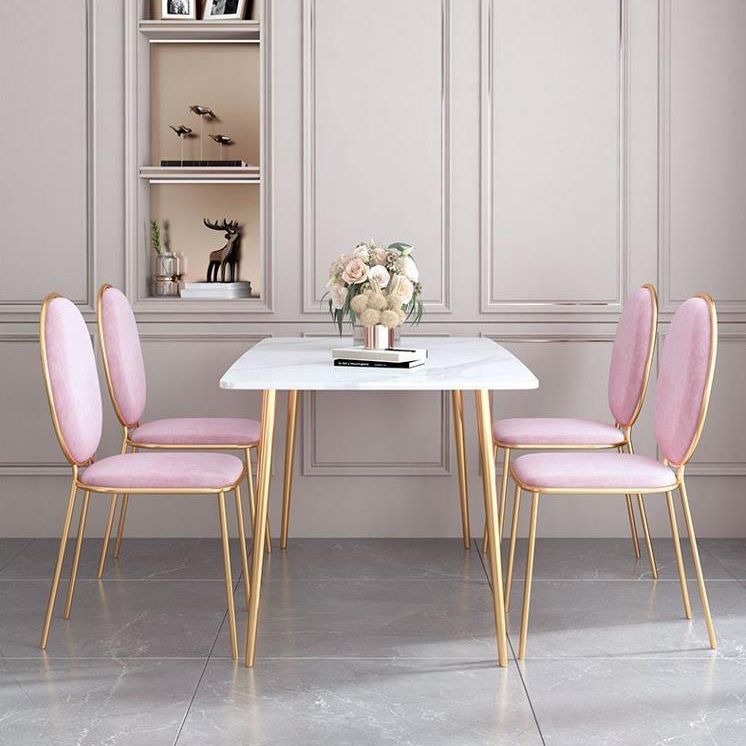 Glam Rectangle Dining Table Set 1/2/5 Pieces Dinette Set with White Sintered Stone Top