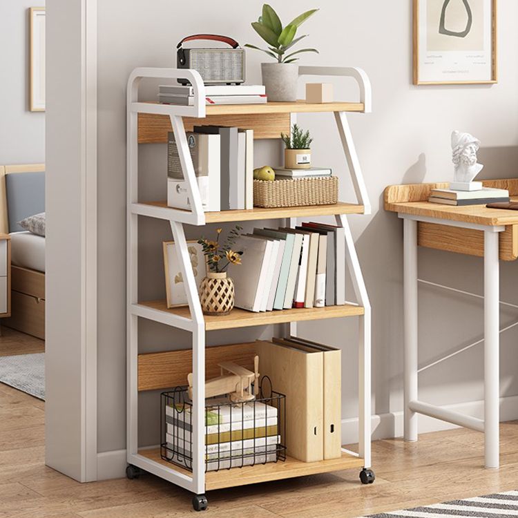 Industrial Style Wooden Bookshelf Open Home Shelf Bookcase with Caster Wheels