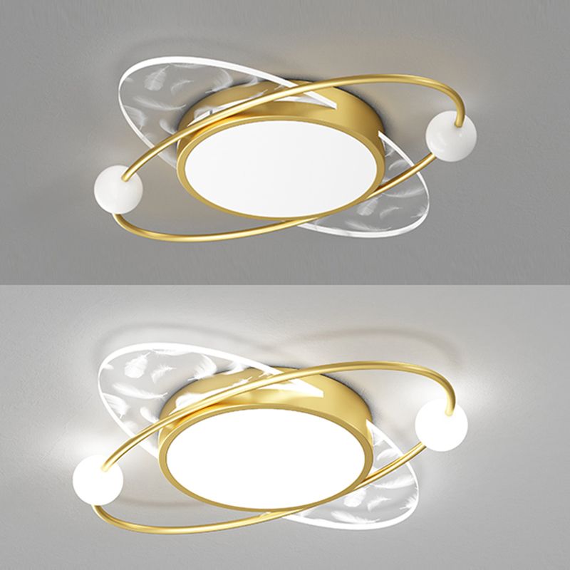 Luz de techo de pluma LED contemporánea de montaje ovalado de acrílico para dormitorio