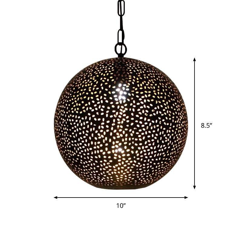 Black Ball Shade Pendant Art Deco Metallic 1-Bulb Restaurant Ceiling Light with Hollow Out Design