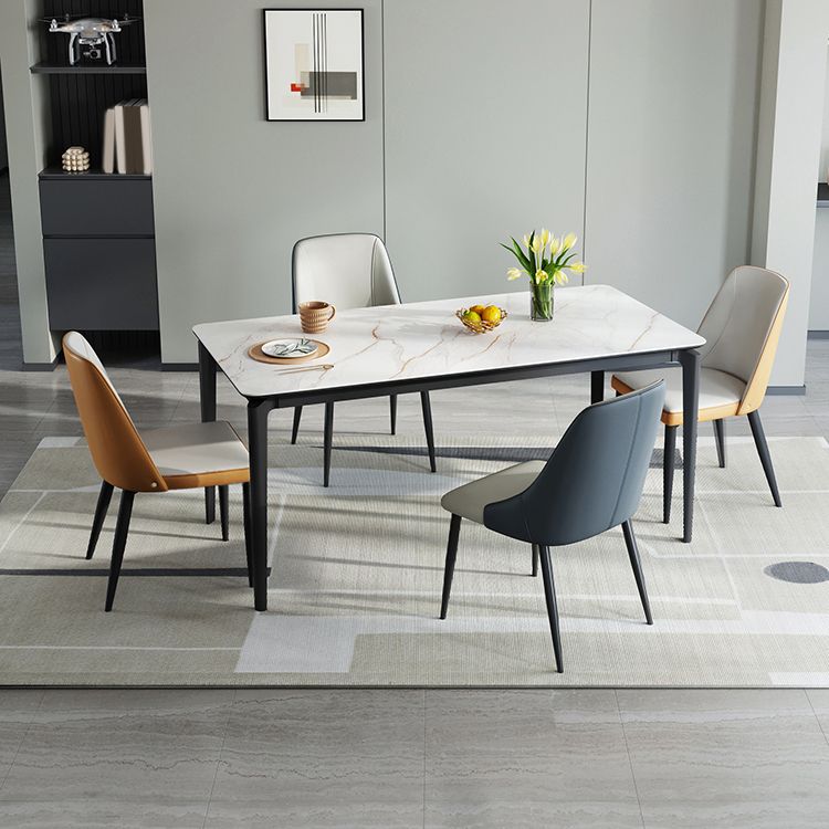 Modern Rectangular Stone Dining Table with 4 Foot for Dining Hall