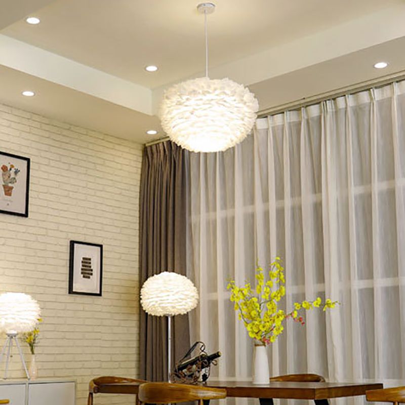 Modern Style Unique Chandelier Feather 3 Light Hanging Lamp for Bedroom