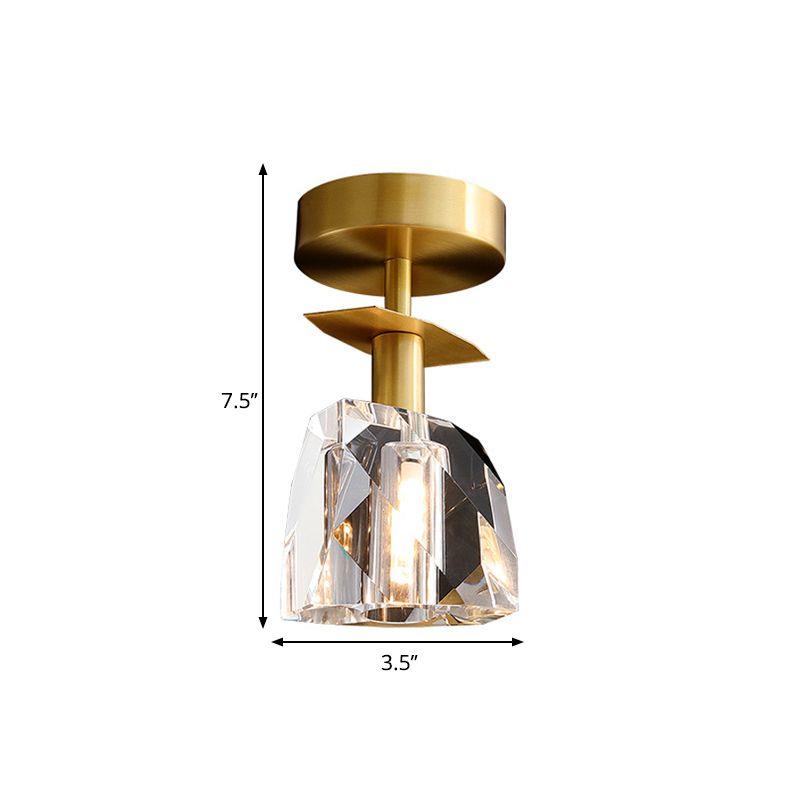 1 Bulbs Clear Bevel Cut Glass Ceiling Lamp Modern Brass Irregular Half Sphere Porch Semi Flush Light
