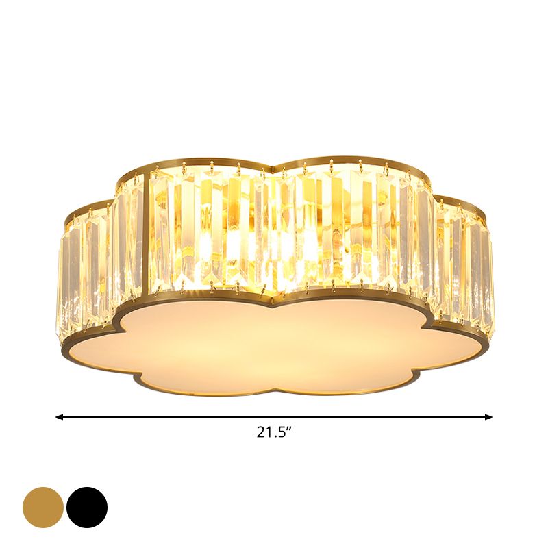 3/4/5-Light Flower Ceiling Lamp Minimalist Black/Gold Prismatic Crystal Small/Medium/Large Flush Mount Light Fixture