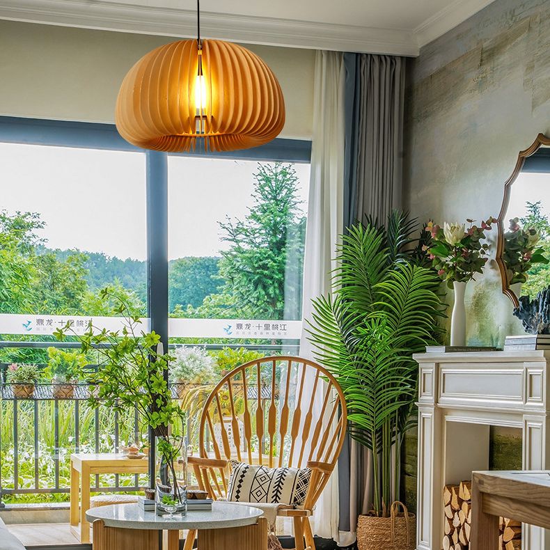 Syliments en bois massif de style japonais Shading Light Light 1-Light Pumpkin Shape Lighting Ayémorrat pour la salle à manger de cuisine