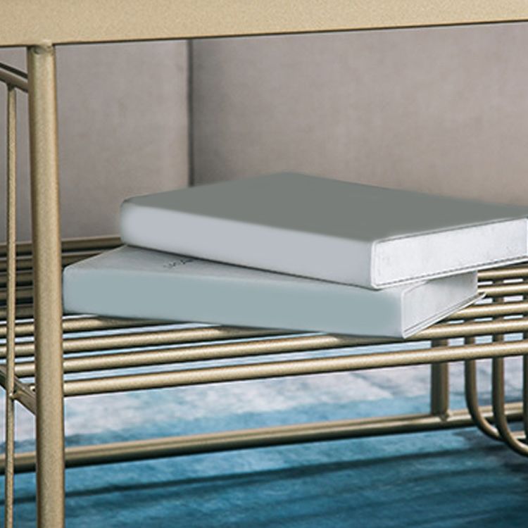 Rectangle Cocktail Table with 3 Iron Shelves and Marble Top Coffee Table