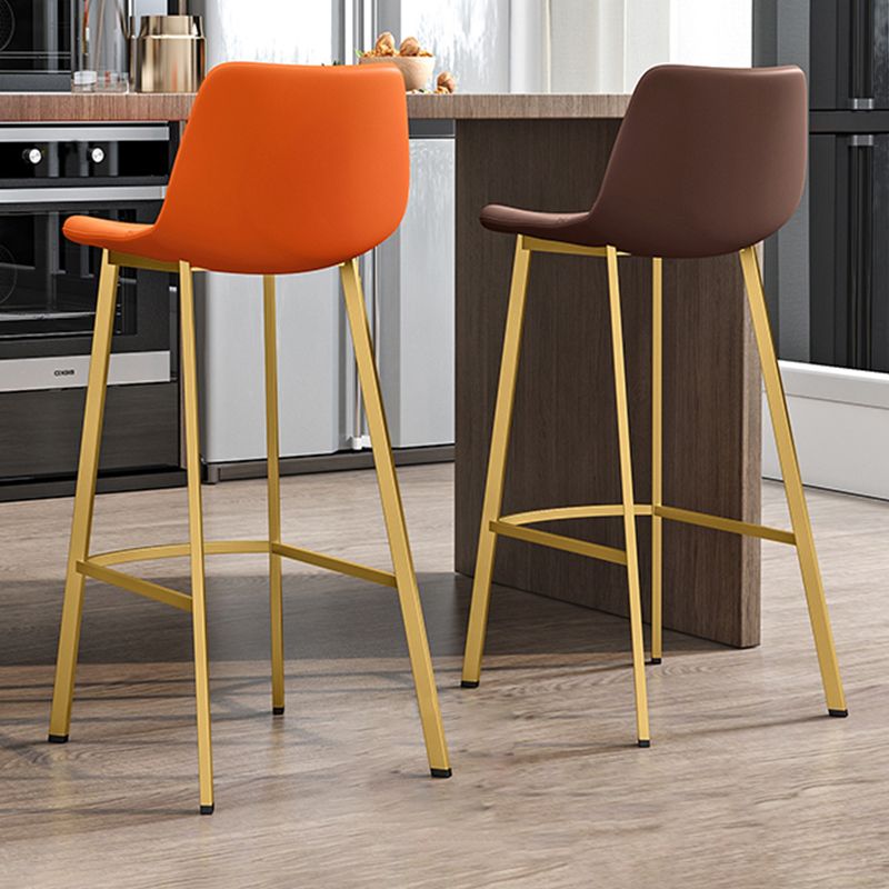 Glam Leather Upholstered Bar Stool Armless Low Back Stool with Gold Metal Legs
