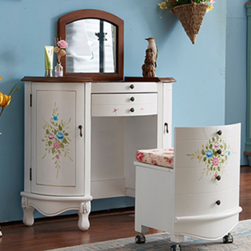 Victorian 1- Drawers Vanity Set with Stool and Mirror Dressing Table