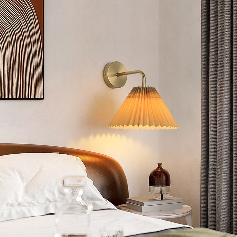 Metal Modern Wall Sconce Cone Shape Wall Light with Fabric Shade for Bedroom