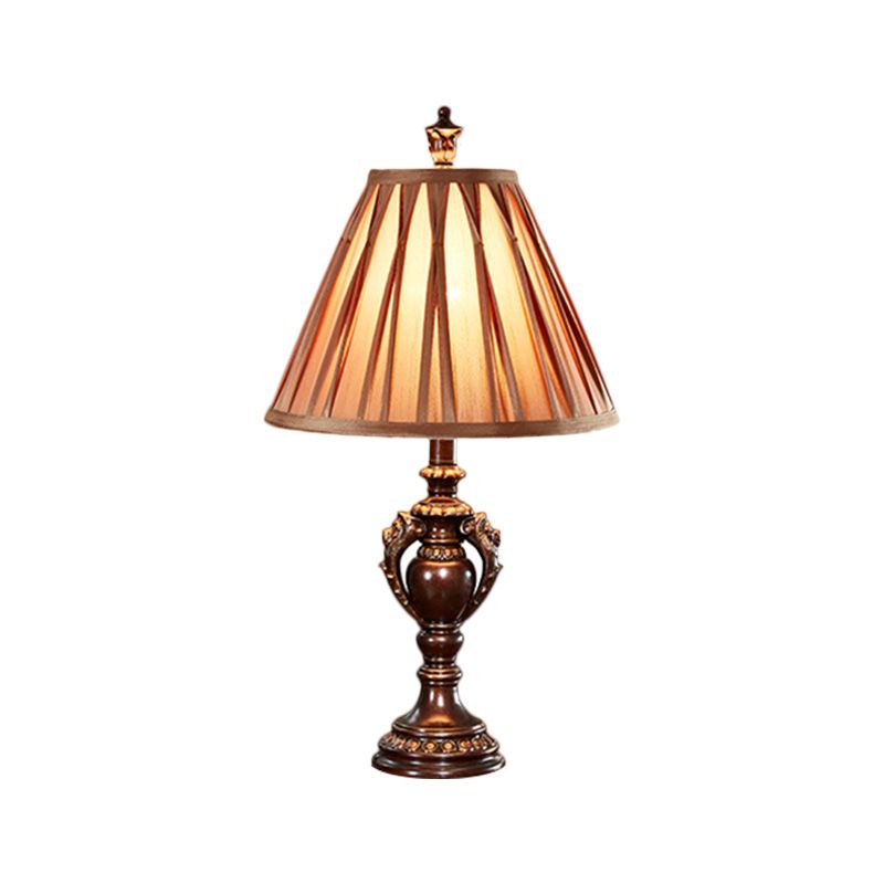 23 "/27" hoge 1-head stof tafellicht antieke stijl bruine conisch gevormde woonkamer nachtkastje lamp