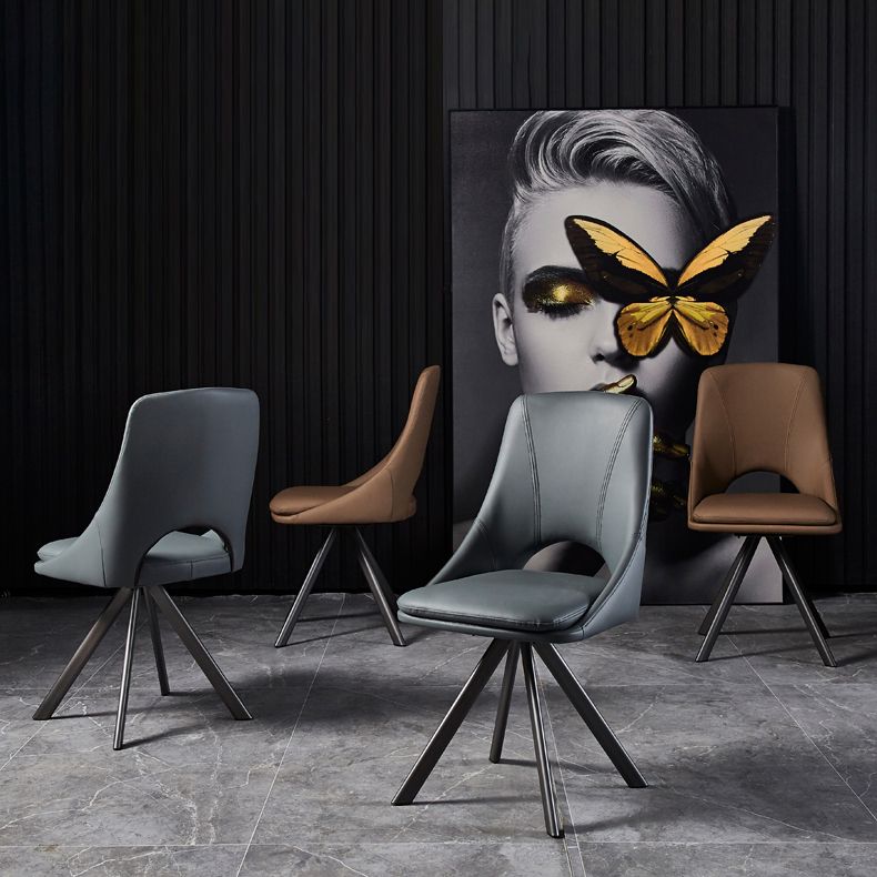 Eigentijds ontwerp open rug dineren stoelen lederen eetkamerstoelen