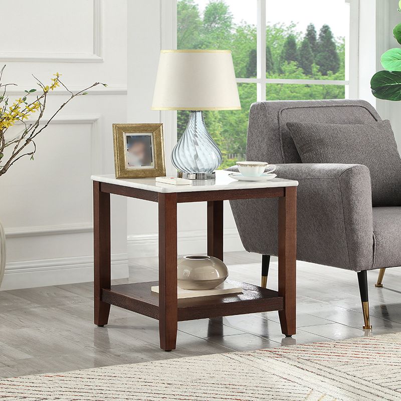 Farmhouse Square Wood Top End Table 4 Legs Sofa Side Table with Shelves