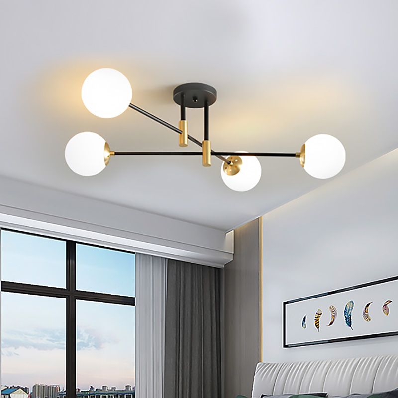 Sphère en verre crème semi-encastré moderniste 4/6/8 lumières noir luminaire semi-encastré avec bras linéaire